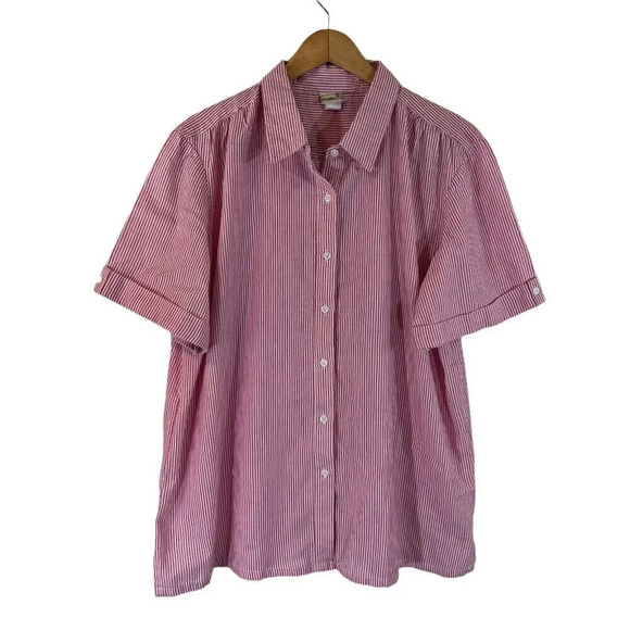Boca Bay Pink and White Pinstripe Button Up Shirt Womens 2X Plus Collared Casual - Picture 1 of 9
